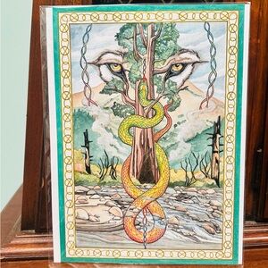 Earth Tribe Serpent Tree Spirit Print 8.5x12 Sacred Art Wolf Eyes